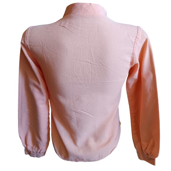 XS Vintage Peach Peasant Blouse Top Mandarin Collar Gathered Cuffs 1970s Boho - Picture 4 of 6